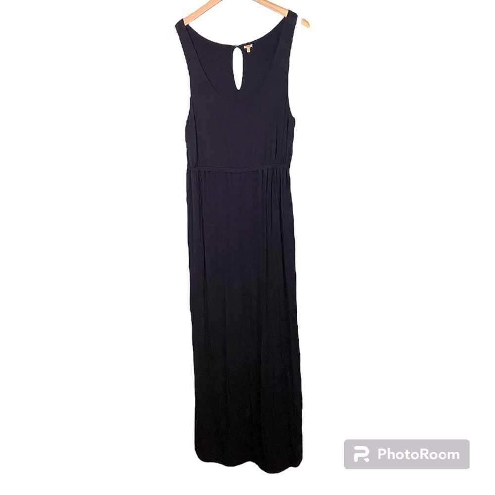 J Crew Navy Blue Jersey Knit Maxi Dress Keyhole Cutout Women's Size L